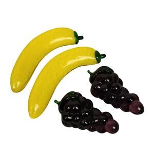 Vintage Murano Style Hand Blown Art Glass Bananas & Grapes 4 Pcs Lot Fruit Decor